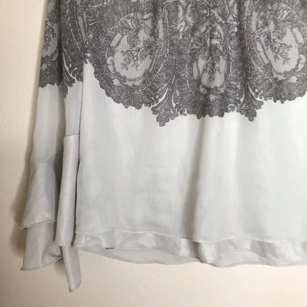BCBGMAXAZRIA chiffon overlay satin crop blouse‎